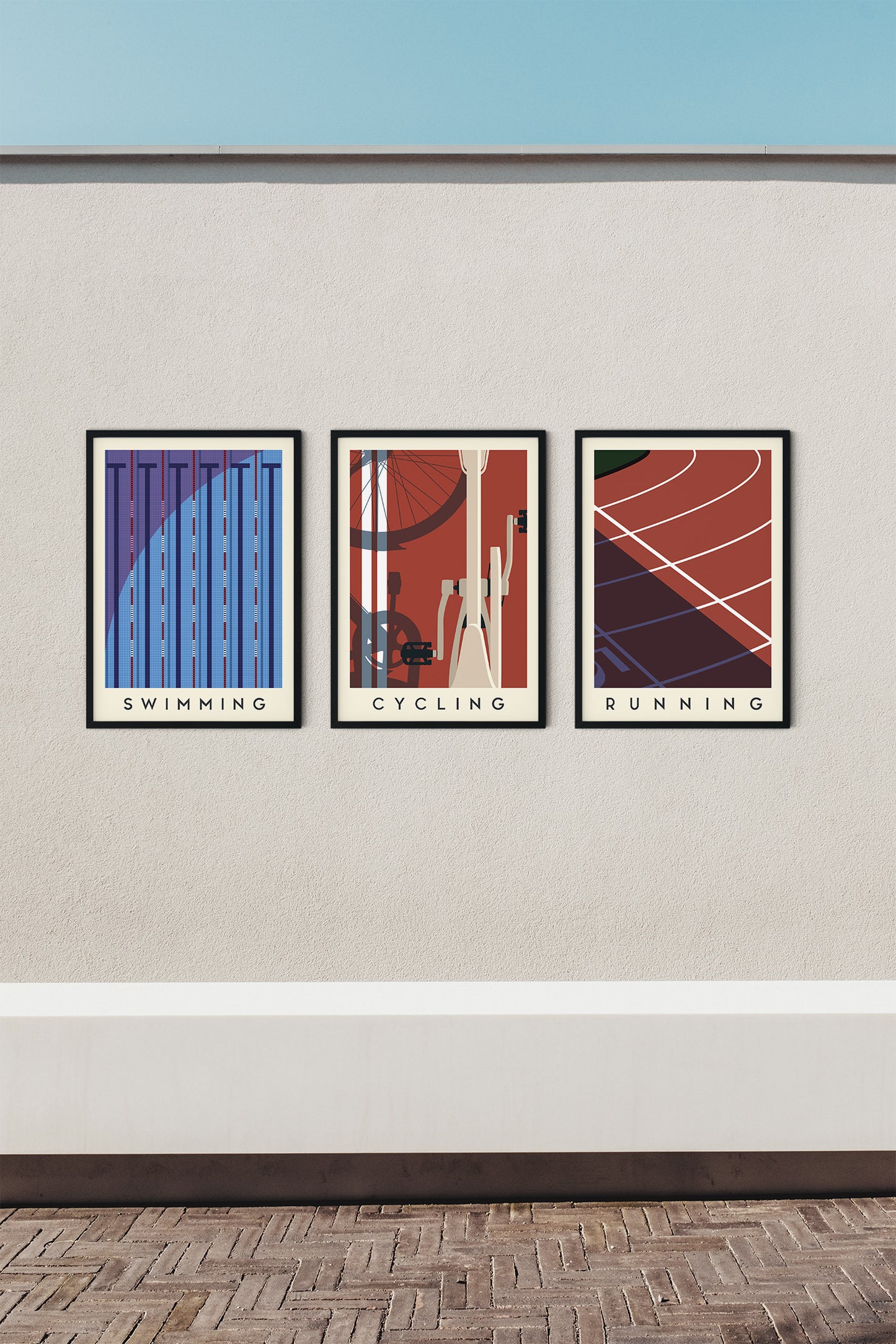 Triathlon Art Print Set - Swimming & Cycling & Running