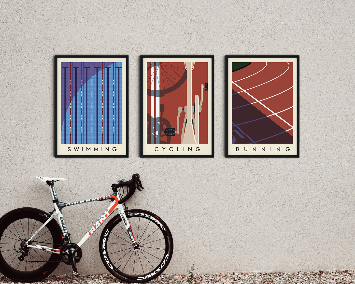 Triathlon Art Print Set - Swimming & Cycling & Running