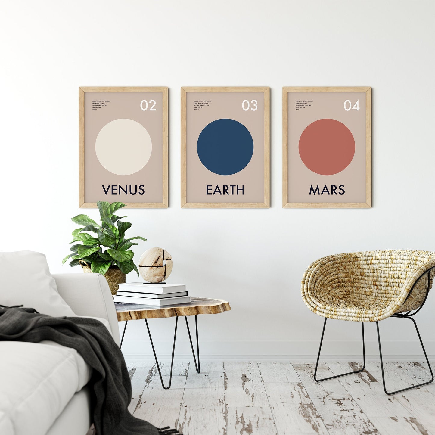 Planets Venus, Earth & Mars Art Prints - Set of 3