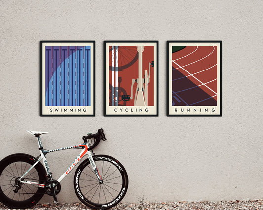 Triathlon Art Print Set - Swimming & Cycling & Running